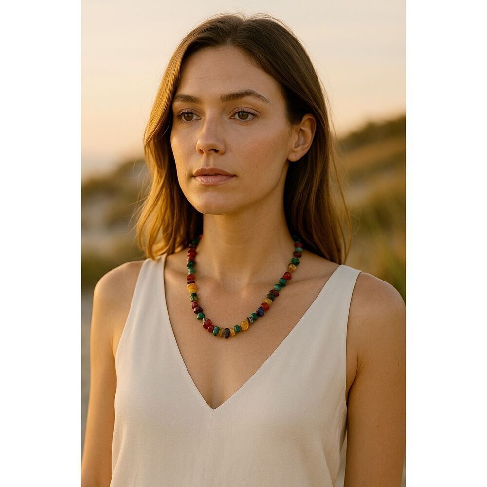 Chip Stone Necklace Multicolor Gemstone 7-8”